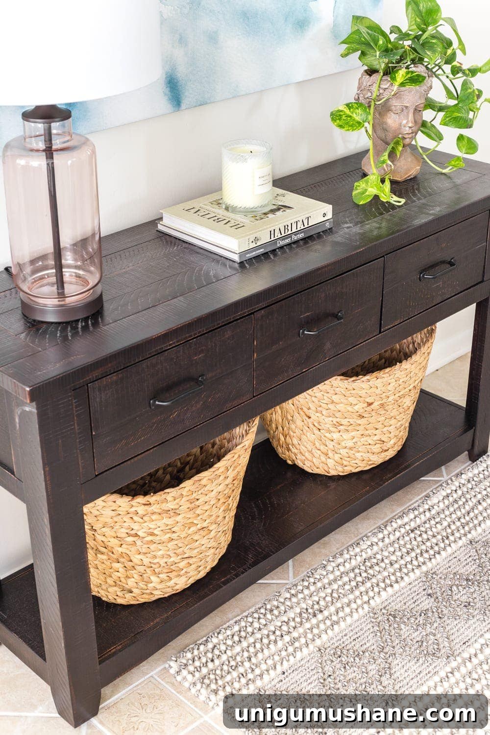 Small Breakfast Nook Makeover Reveal 7 Drawers and baskets for accessible entryway storage in a breakfast nook