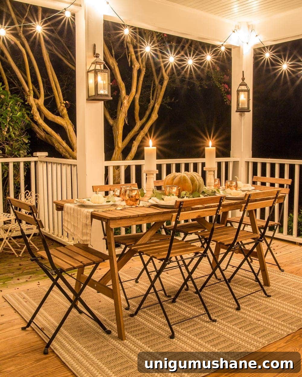 Fall Porch Capsule: Choosing Timeless Outdoor Decor 15 Fall Back Porch at Night | How to style your outdoor spaces for autumn using capsule decor items that will last throughout the seasons and get the most bang for your buck.