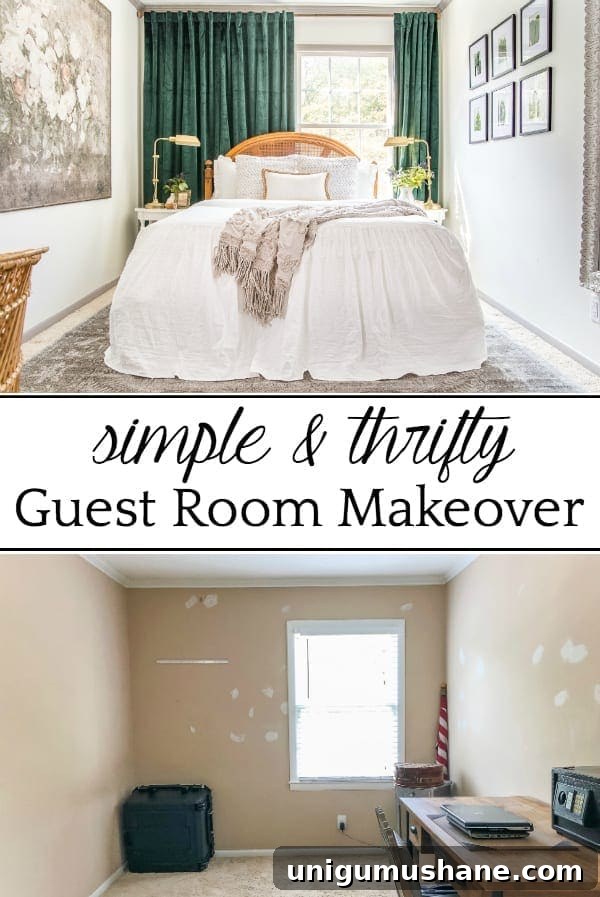 Guest Bedroom Transformation Reveal: Stylish Before and After 10 A boring guest bedroom gets a luxe, vintage chic makeover using thrifty projects, budget finds, and simple decorating tricks to maximize style and space. #guestbedroom #bedroominspiration #bedroomdecor