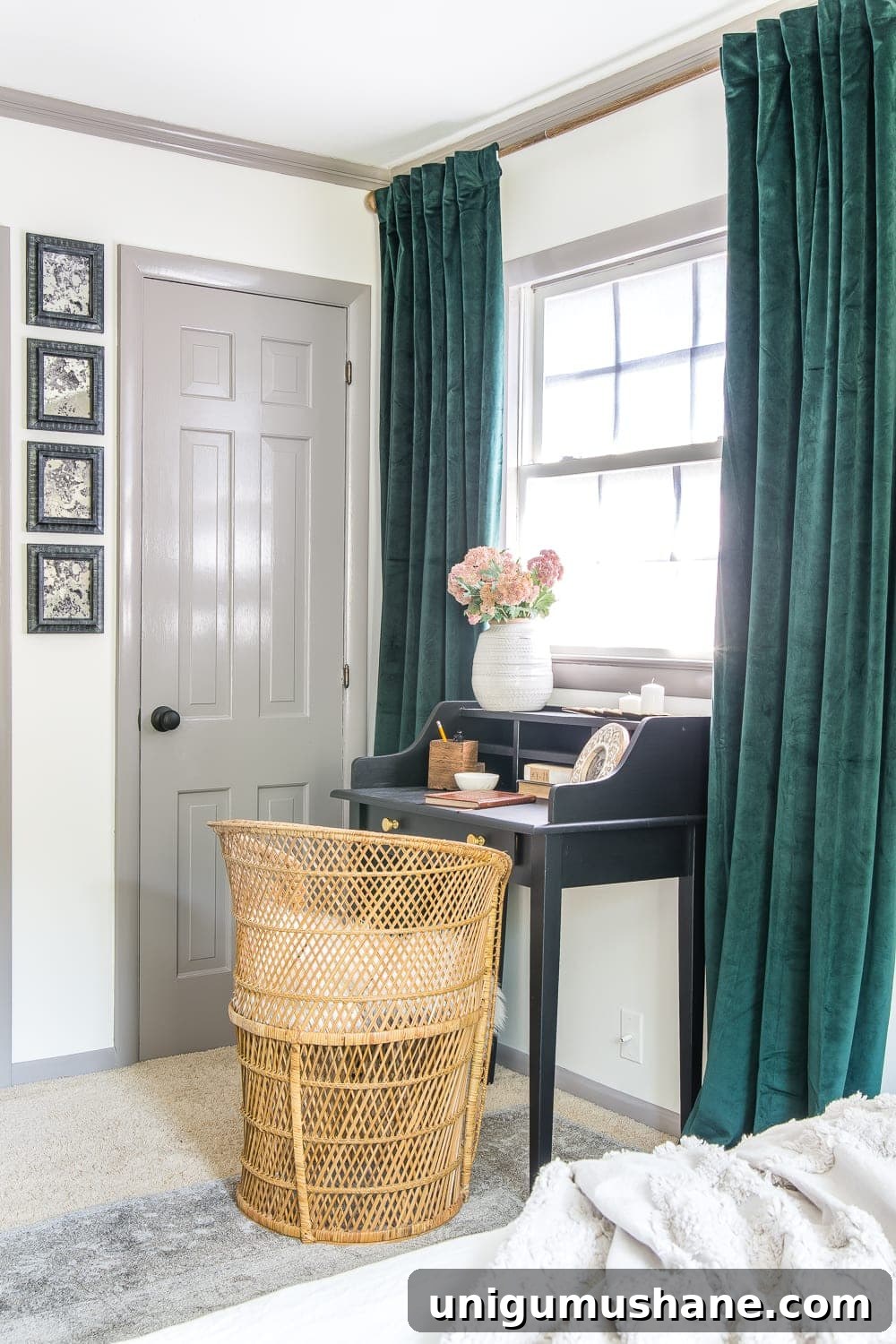 Guest Bedroom Transformation Reveal: Stylish Before and After 5 A boring guest bedroom gets a luxe, vintage chic makeover using thrifty projects, budget finds, and simple decorating tricks to maximize style and space. #guestbedroom #bedroominspiration #bedroomdecor