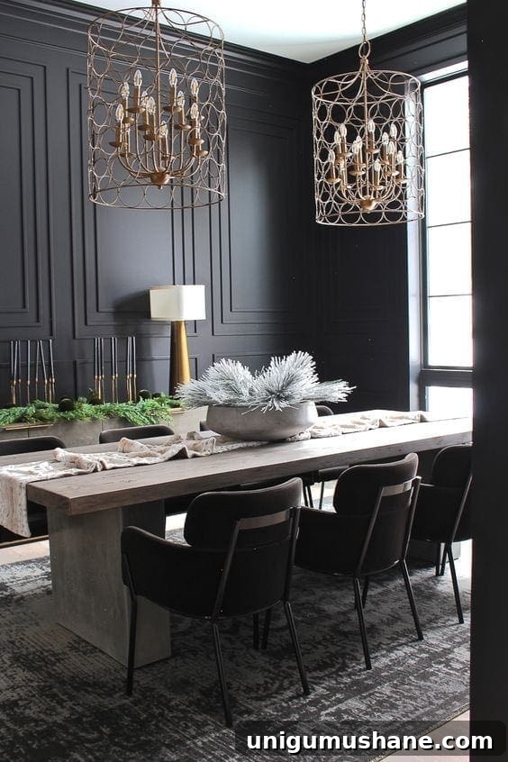 Black Paint Ideas for Dramatic Home Interiors 2 Black dining room inspiration with bold walls and elegant table