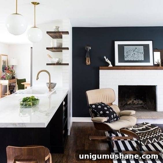 Black Paint Ideas for Dramatic Home Interiors 16 Dining room idea: black walls framed by white trim and sculptural elements