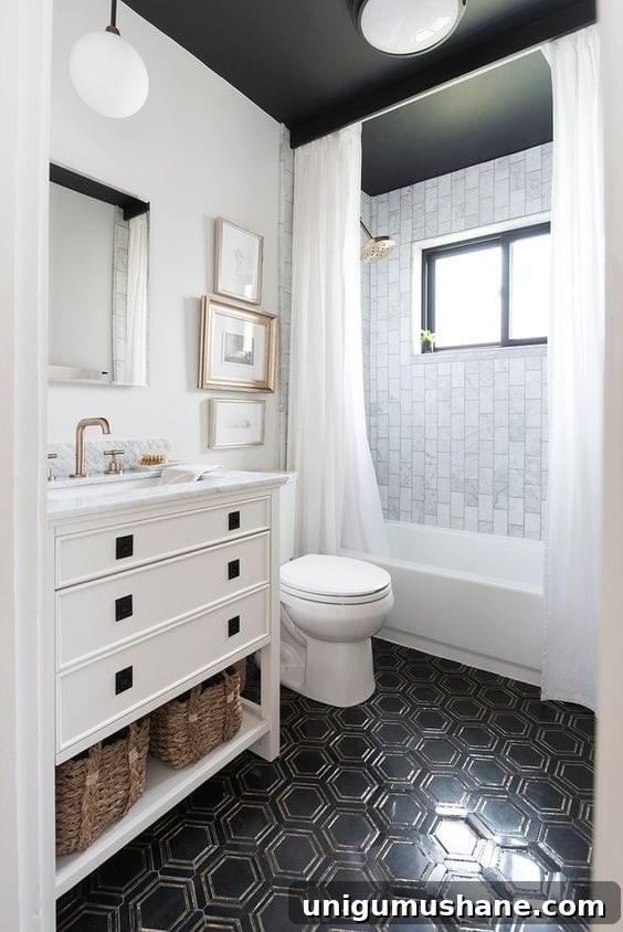 Black Paint Ideas for Dramatic Home Interiors 17 Black bathroom with marble and refined finishes