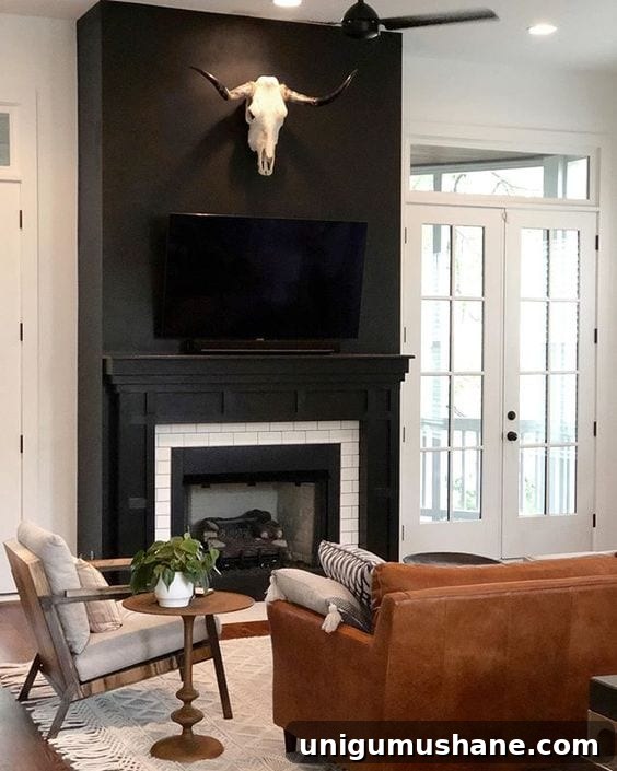 Black Paint Ideas for Dramatic Home Interiors 25 Bold black wall used as a backdrop for art and furniture