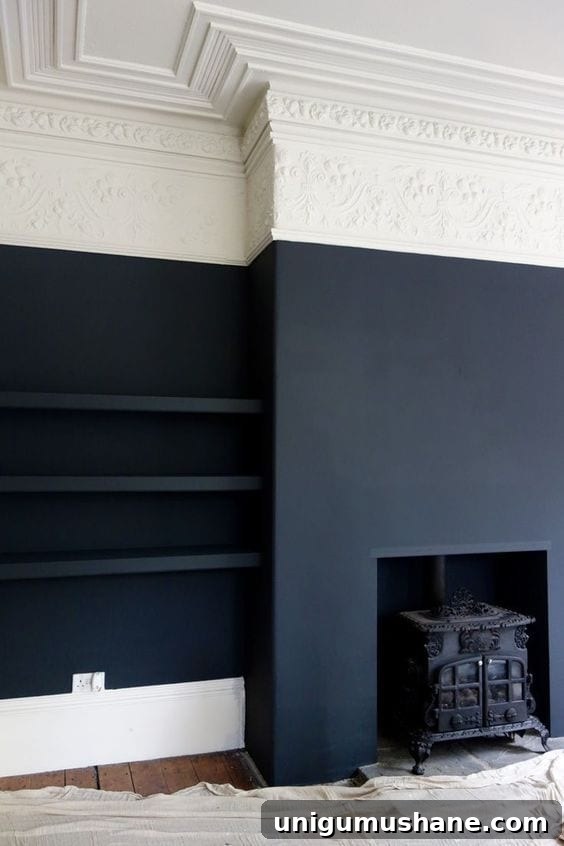 Black Paint Ideas for Dramatic Home Interiors 4 Monochrome black living area with architectural details