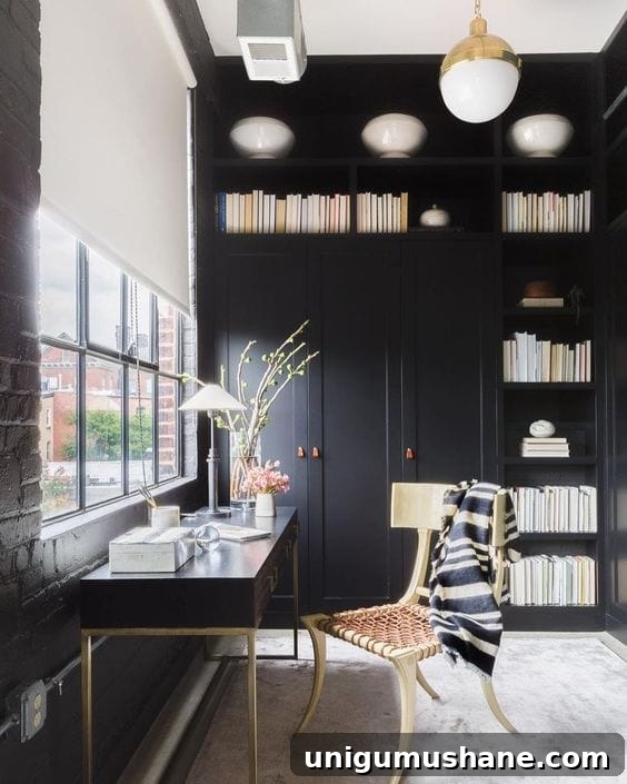 Black Paint Ideas for Dramatic Home Interiors 8 Dark moody entry with layered lighting and natural materials