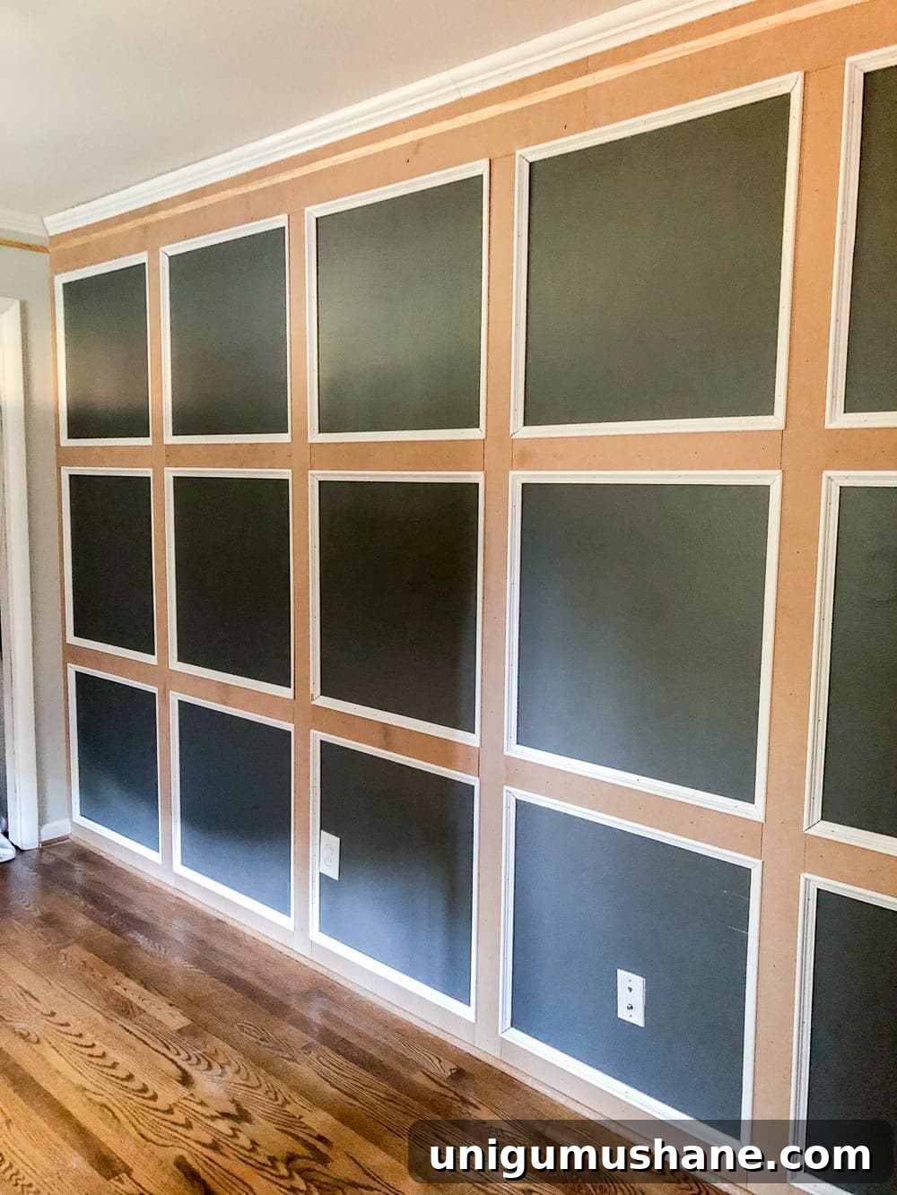 DIY Traditional Grid Molding Accent Wall 13 Primed and painted grid molding focal wall
