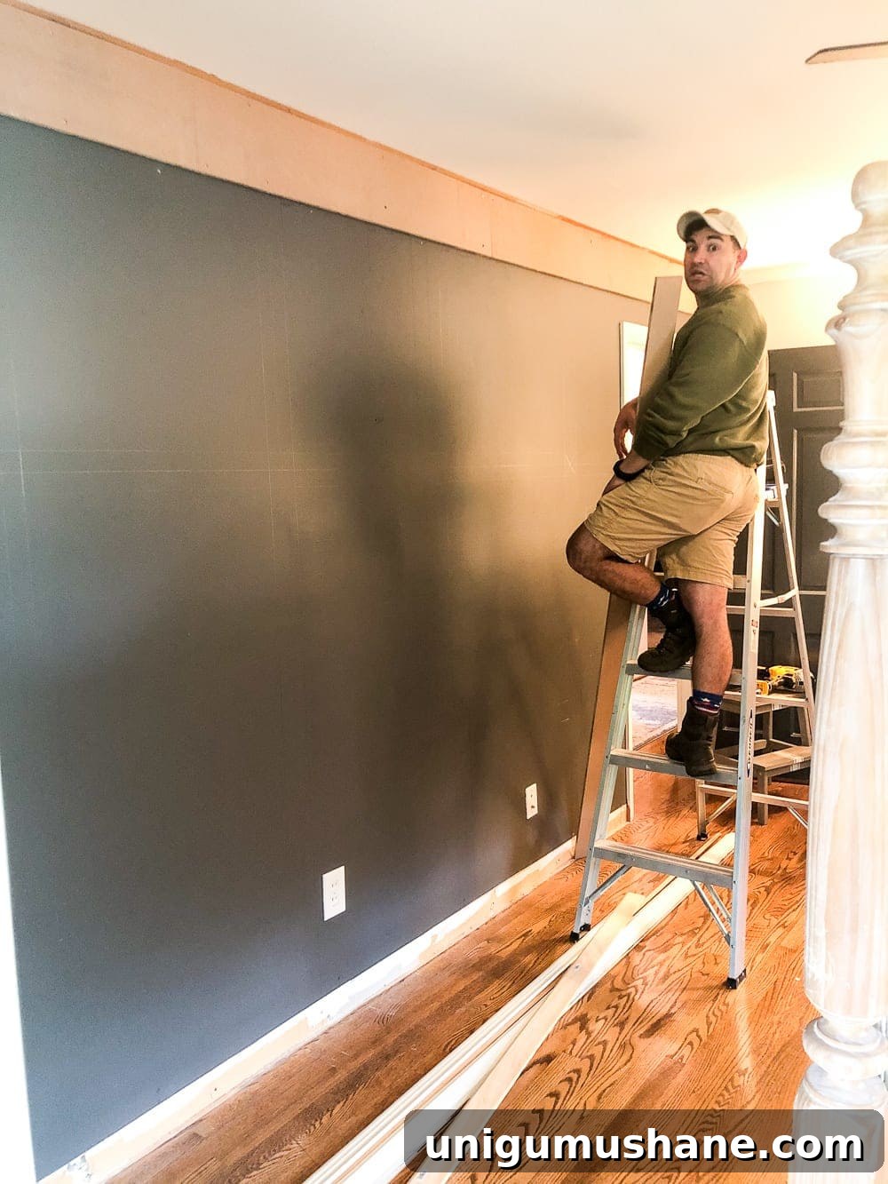DIY Traditional Grid Molding Accent Wall 3 DIY Traditional Style Grid Molding Focal Wall progress image