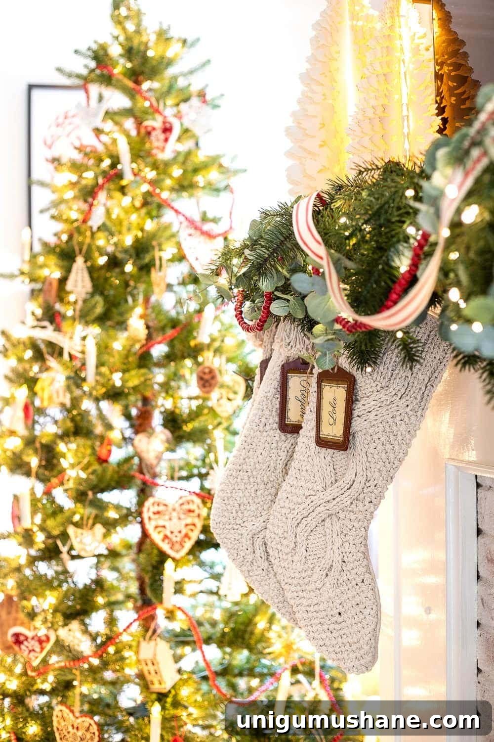Mix Sentimental Heirlooms with New Decor for a Swedish Christmas 17 Chunky knit stockings for Swedish Christmas style