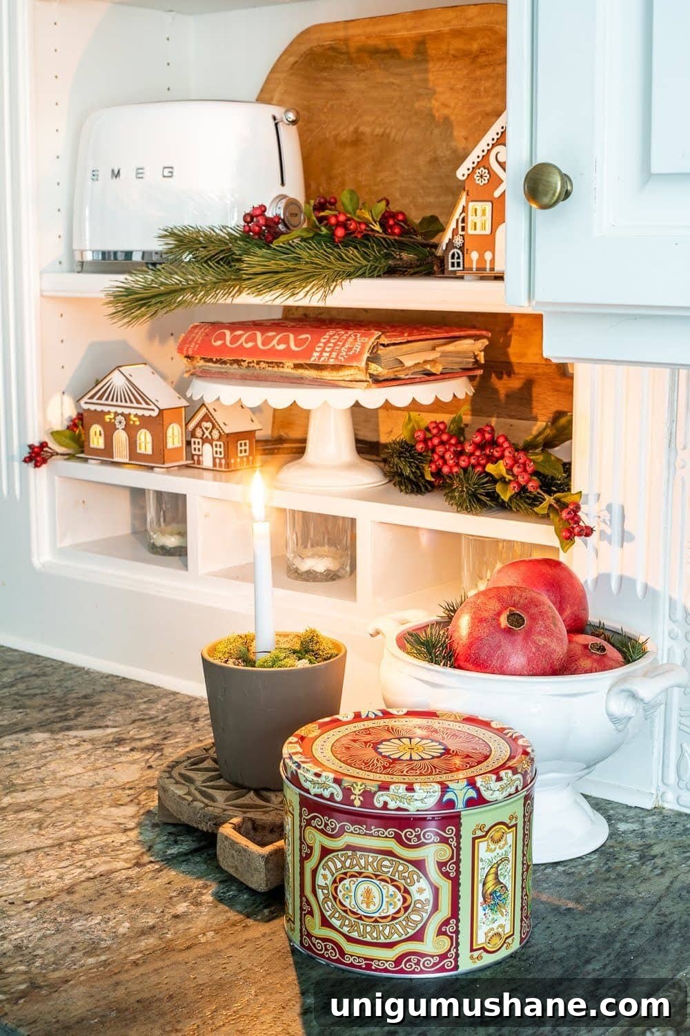 Mix Sentimental Heirlooms with New Decor for a Swedish Christmas 7 Swedish Christmas kitchen shelves