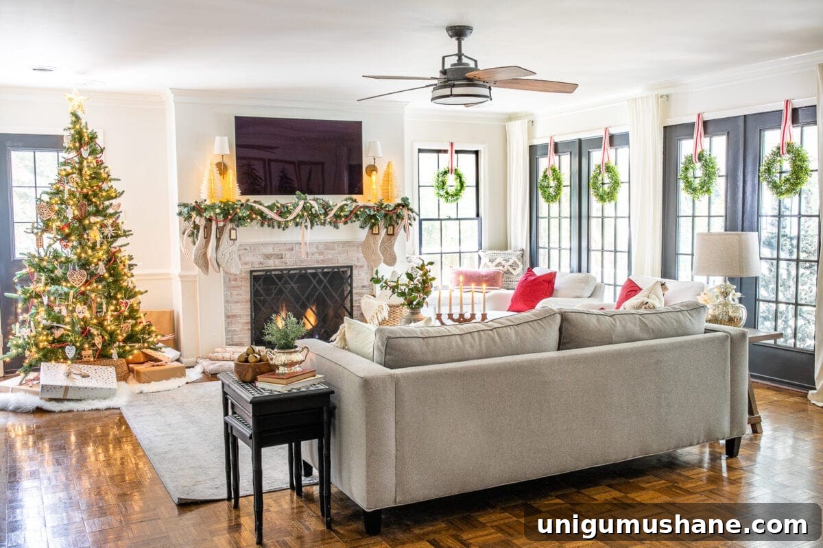 2019 Holiday Housewalk: Festive Home Tour Highlights 17 Christmas decor ideas | Cozy Christmas living room with wreaths on windows