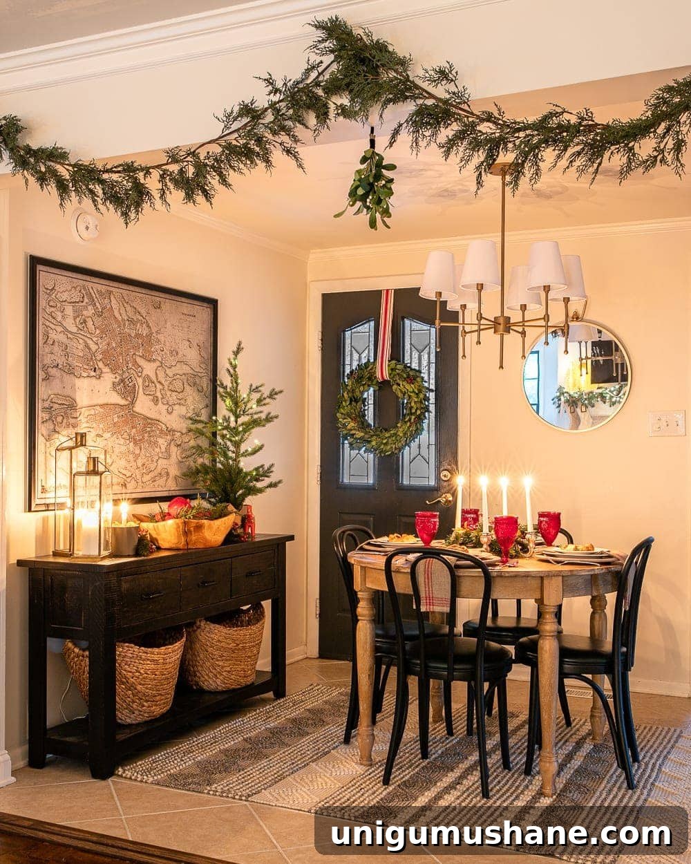 Christmas breakfast nook at night