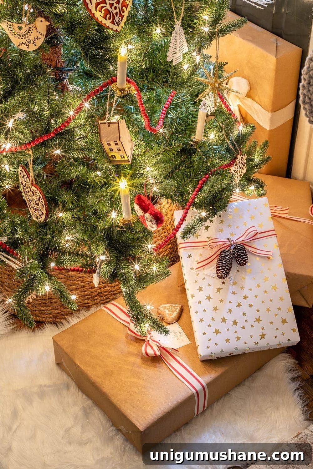 Christmas presents and tree at night