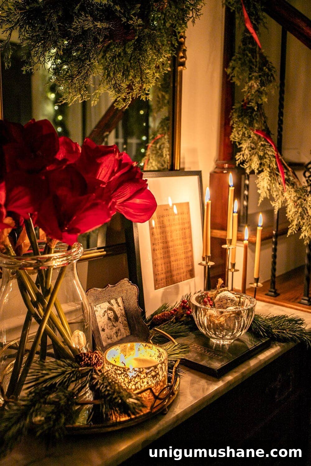 Christmas night vignette with candlelight