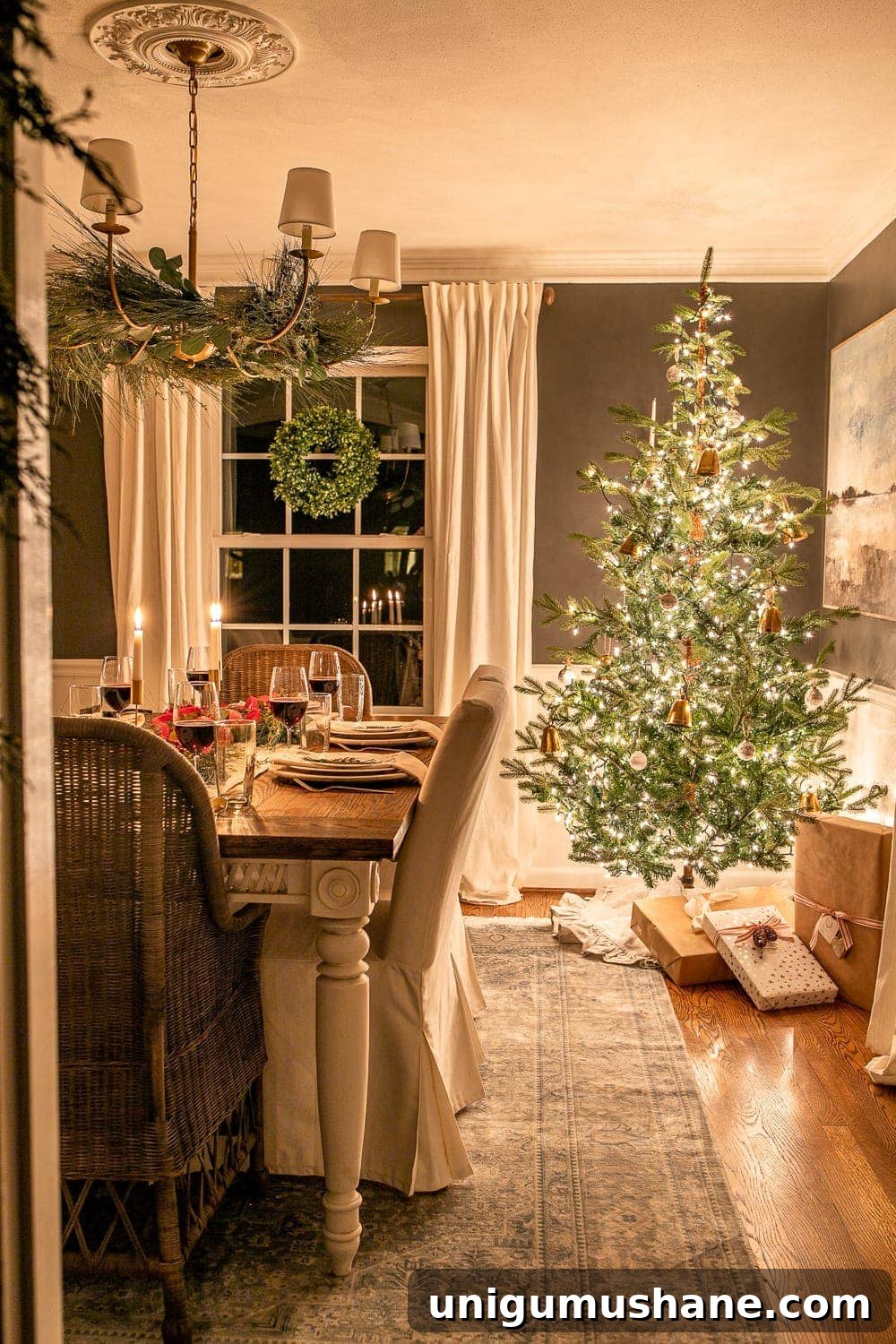Christmas dining room at night