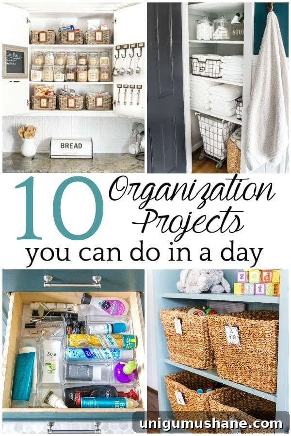 10 Quick Home Organization Projects You Can Finish Today 2 10 Organization Projects You Can Do in a Day | Home organization ideas that can be accomplished in a day or less to declutter, organize, and clean your home for maximum function in less time.