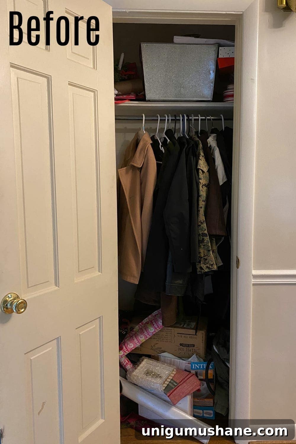Coat Closet Organization: Practical Ideas for a Functional Space 3 coat closet before