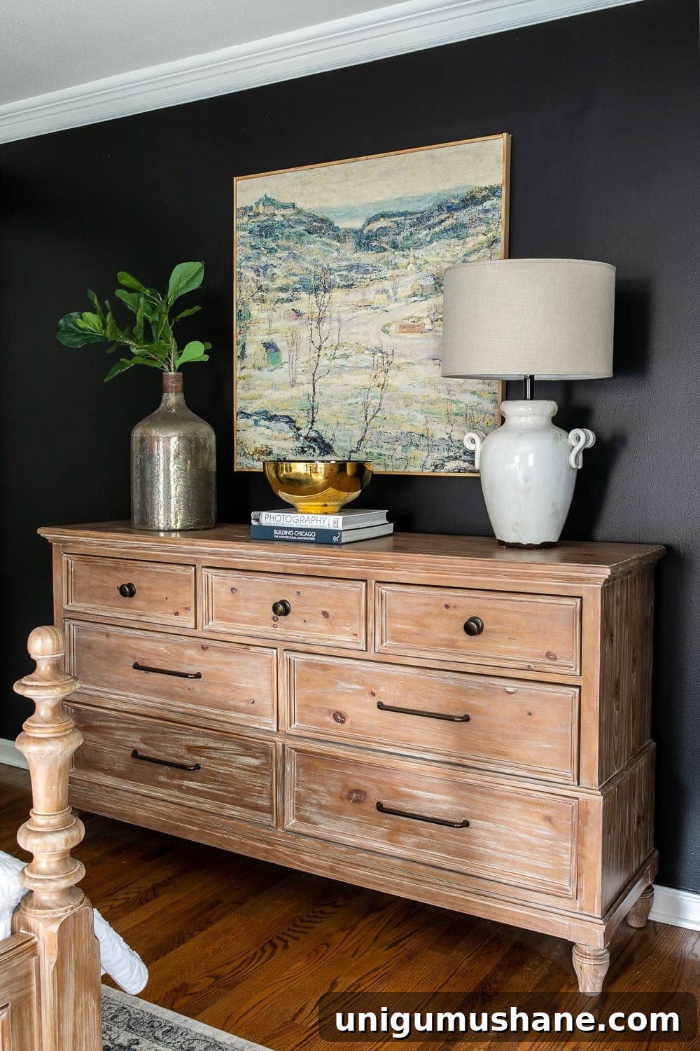 Moody Modern Vintage Master Bedroom Reveal and Design Ideas 12 DIY large scale art for under $50 and master bedroom dresser
