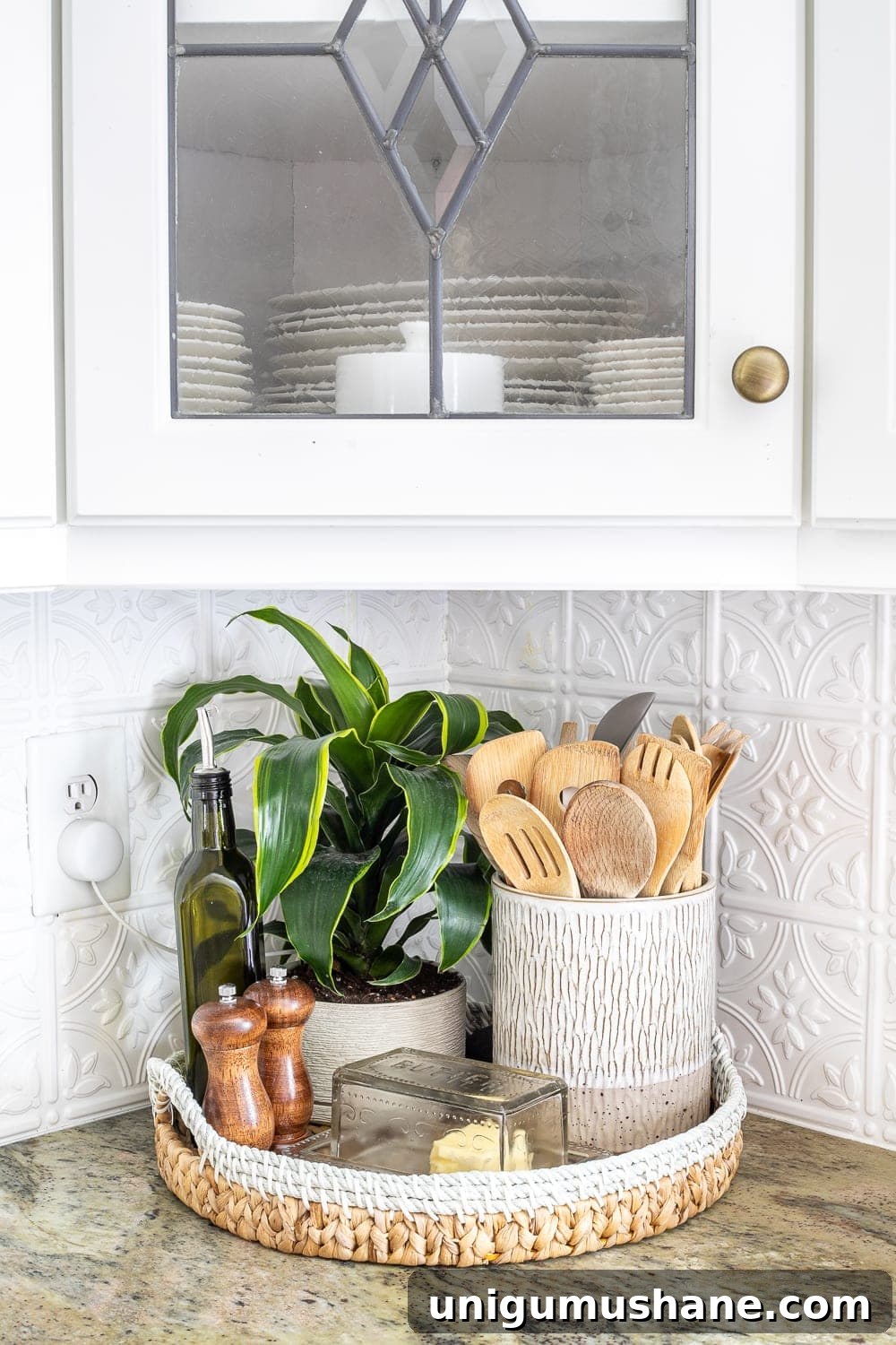 Kitchen Organization Makeover: Smart Storage and Declutter Tips 14 Kitchen Organization Makeover | Utensil Holder and Round Tray on Kitchen Countertop