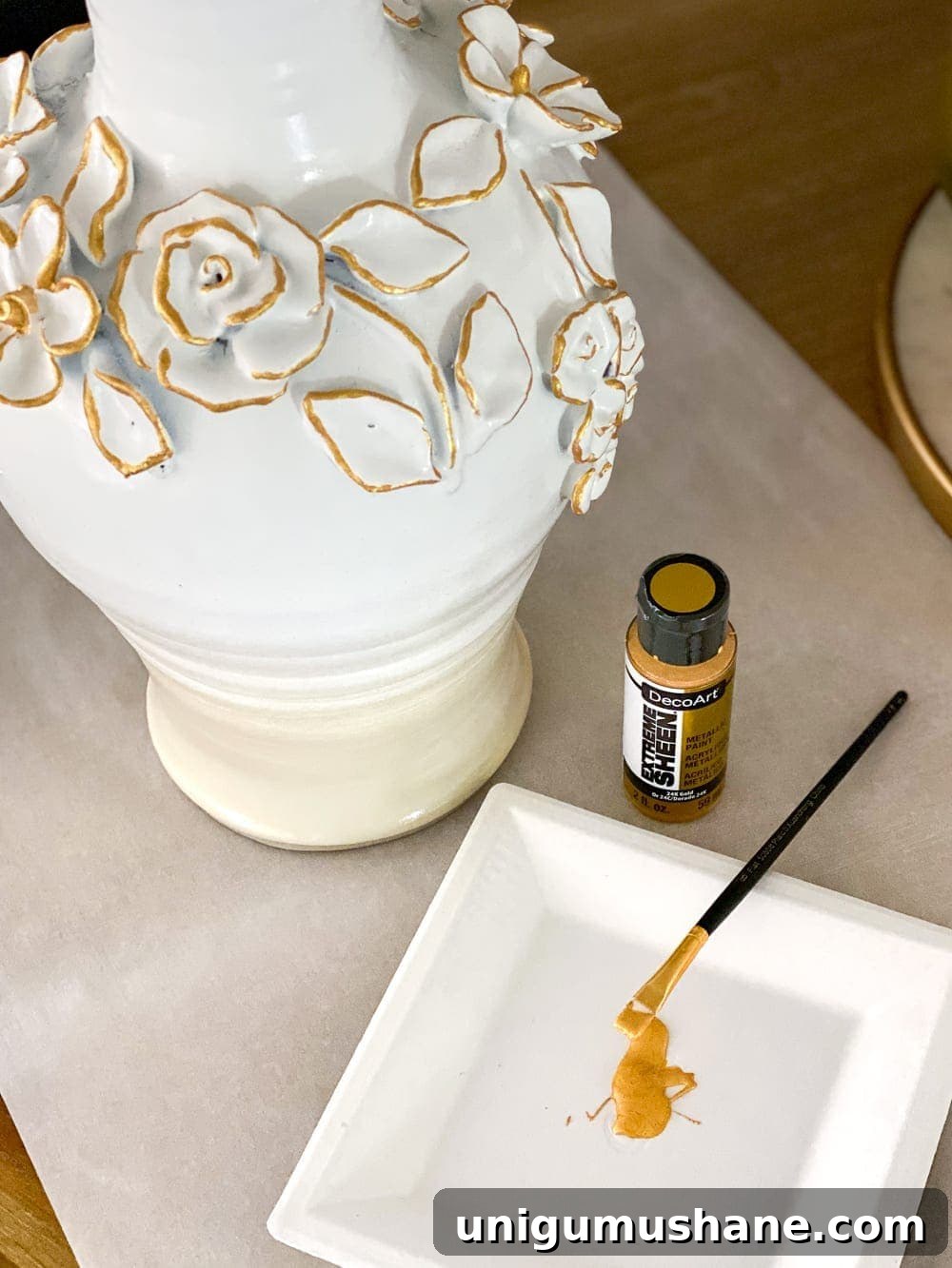 How to Transform a Knockoff Painted Ceramic Bloom Vase 5 painted gold leaf ceramic flowers