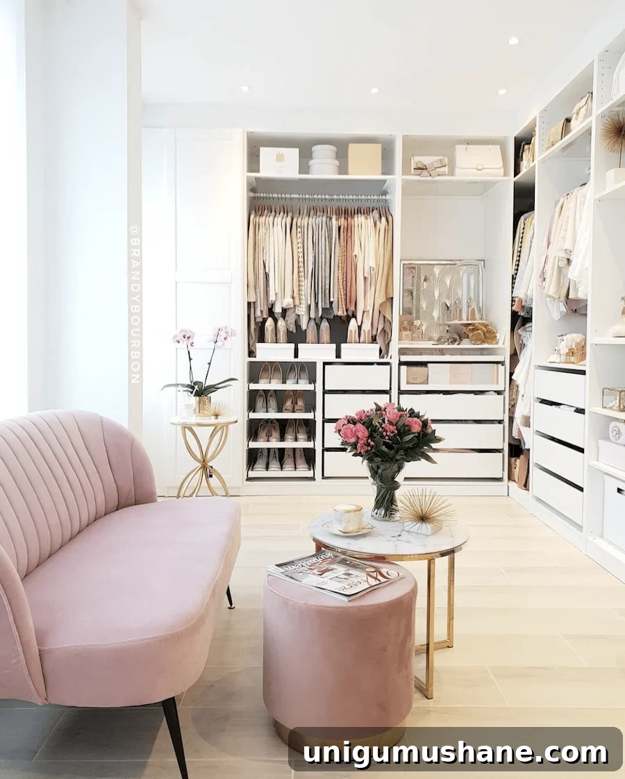 pink sofa in an IKEA custom closet