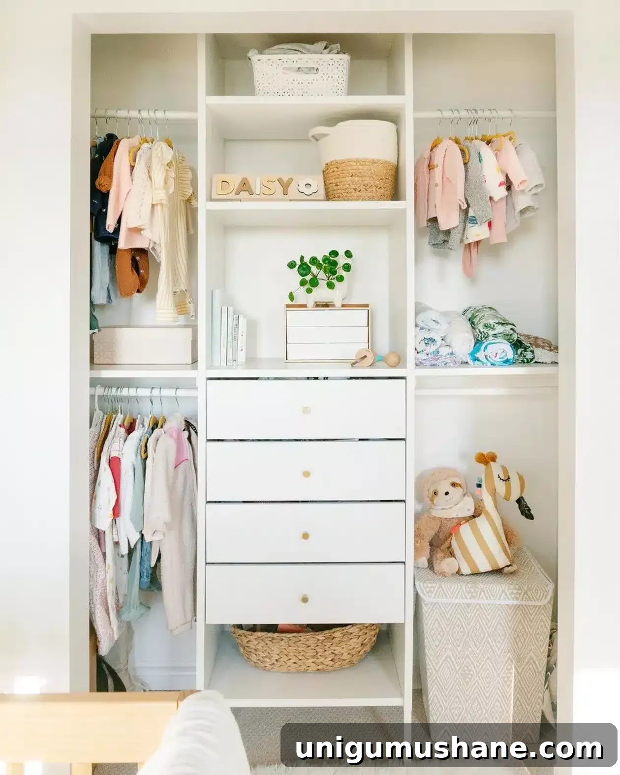 nursery wardrobe system with drawers