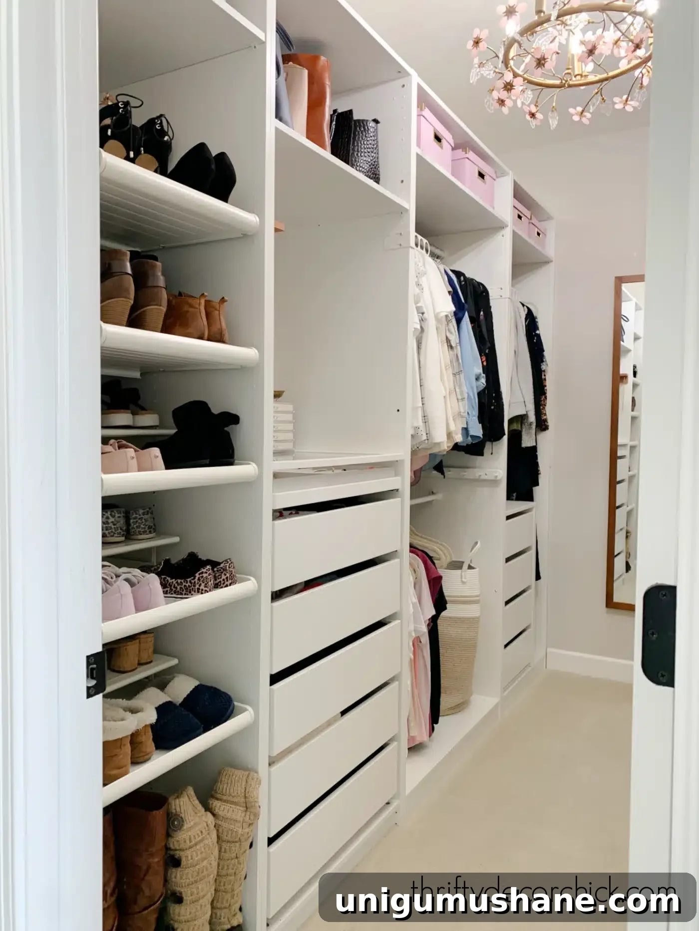flower light fixture in a simple white closet