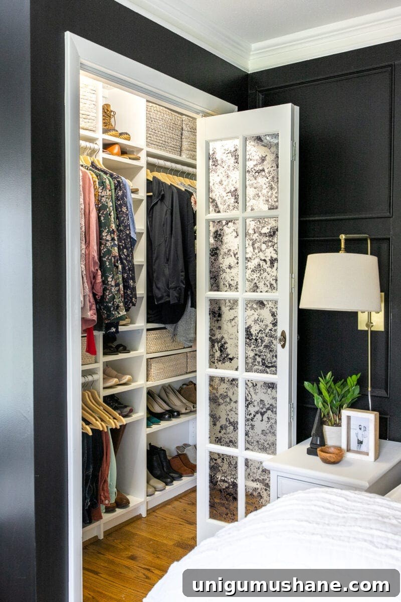 organized bedroom closet with ikea billy bookcases