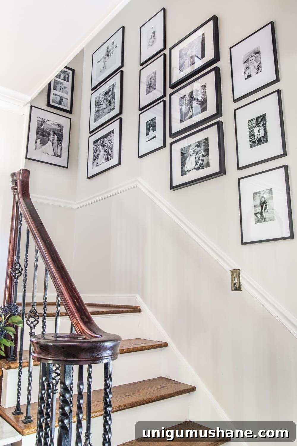 28 Creative DIY Wall Decor Ideas to Transform Your Blank Walls 3 stairway gallery wall using black and white frames