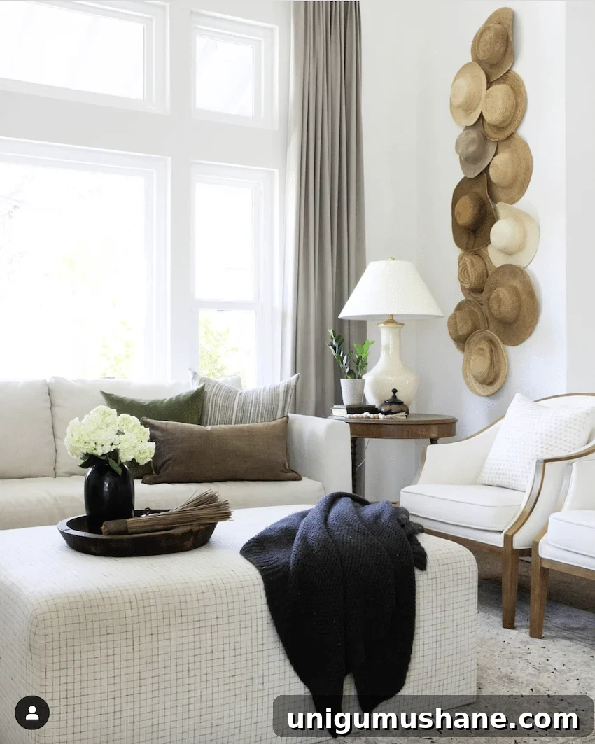 28 Creative DIY Wall Decor Ideas to Transform Your Blank Walls 9 hats hanging on a wall for diy wall decor in a living room
