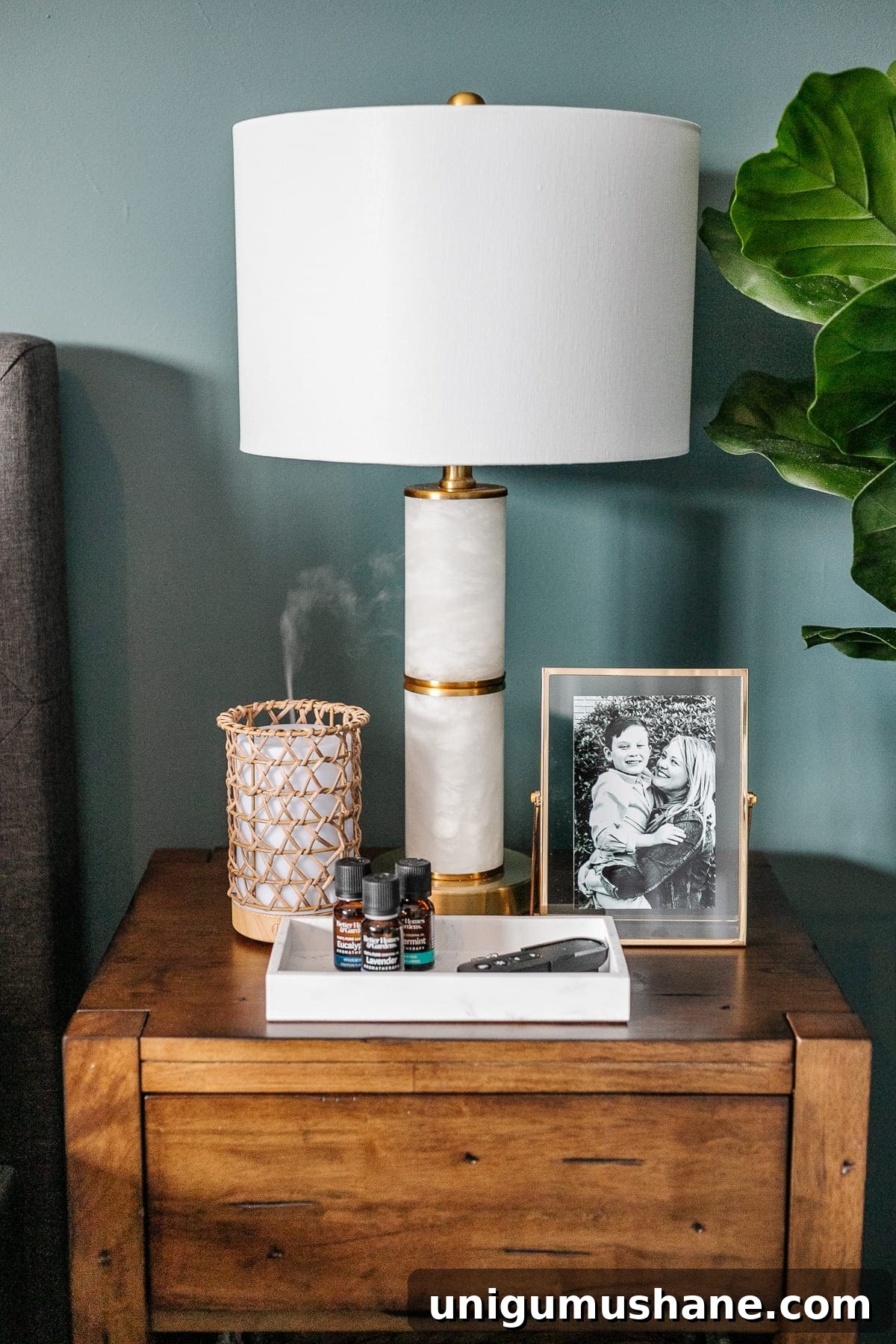 nightstand with essential oil diffuser
