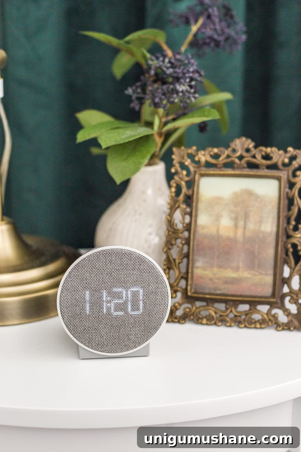 nightstand with alarm clock