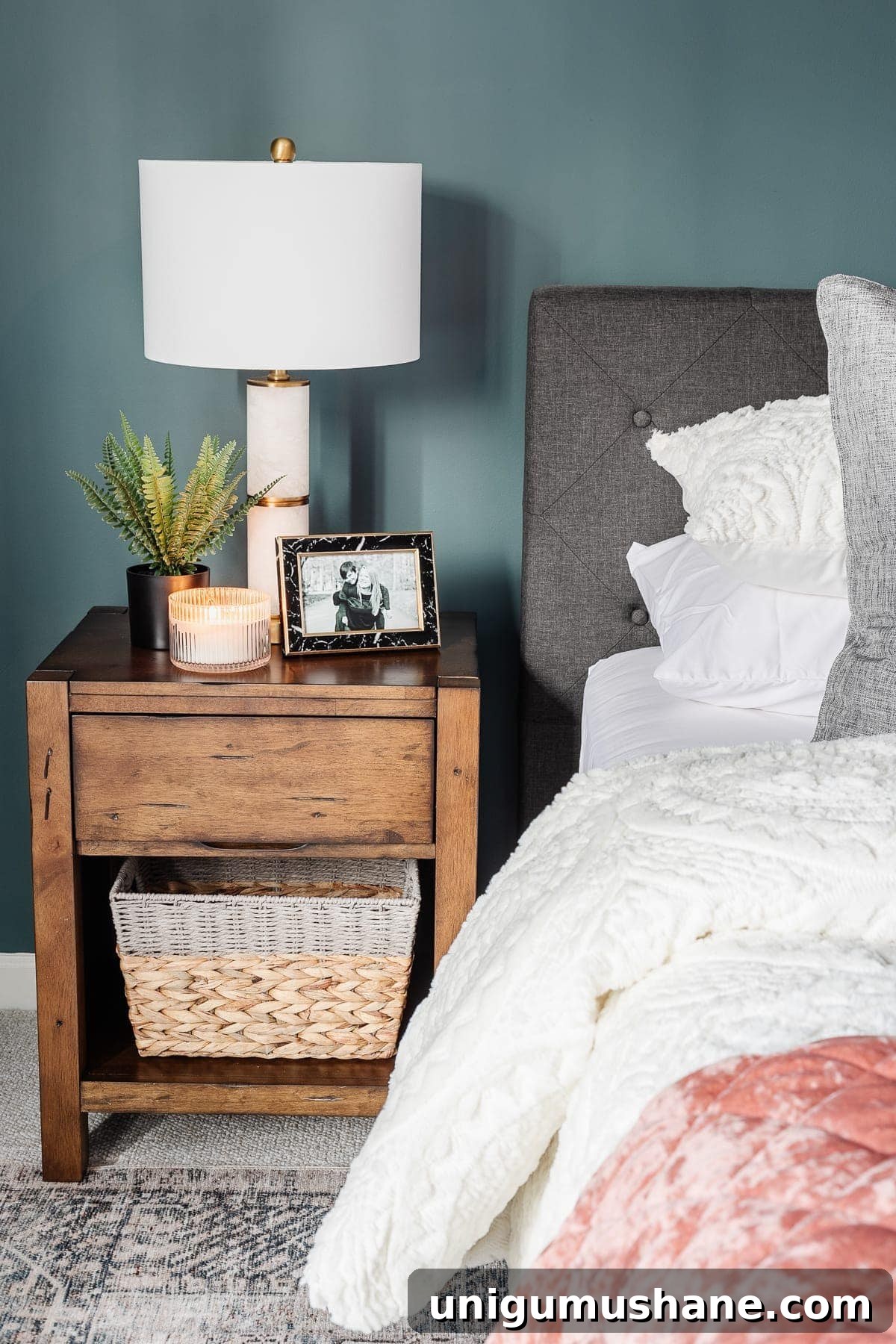 nightstand with basket for storage
