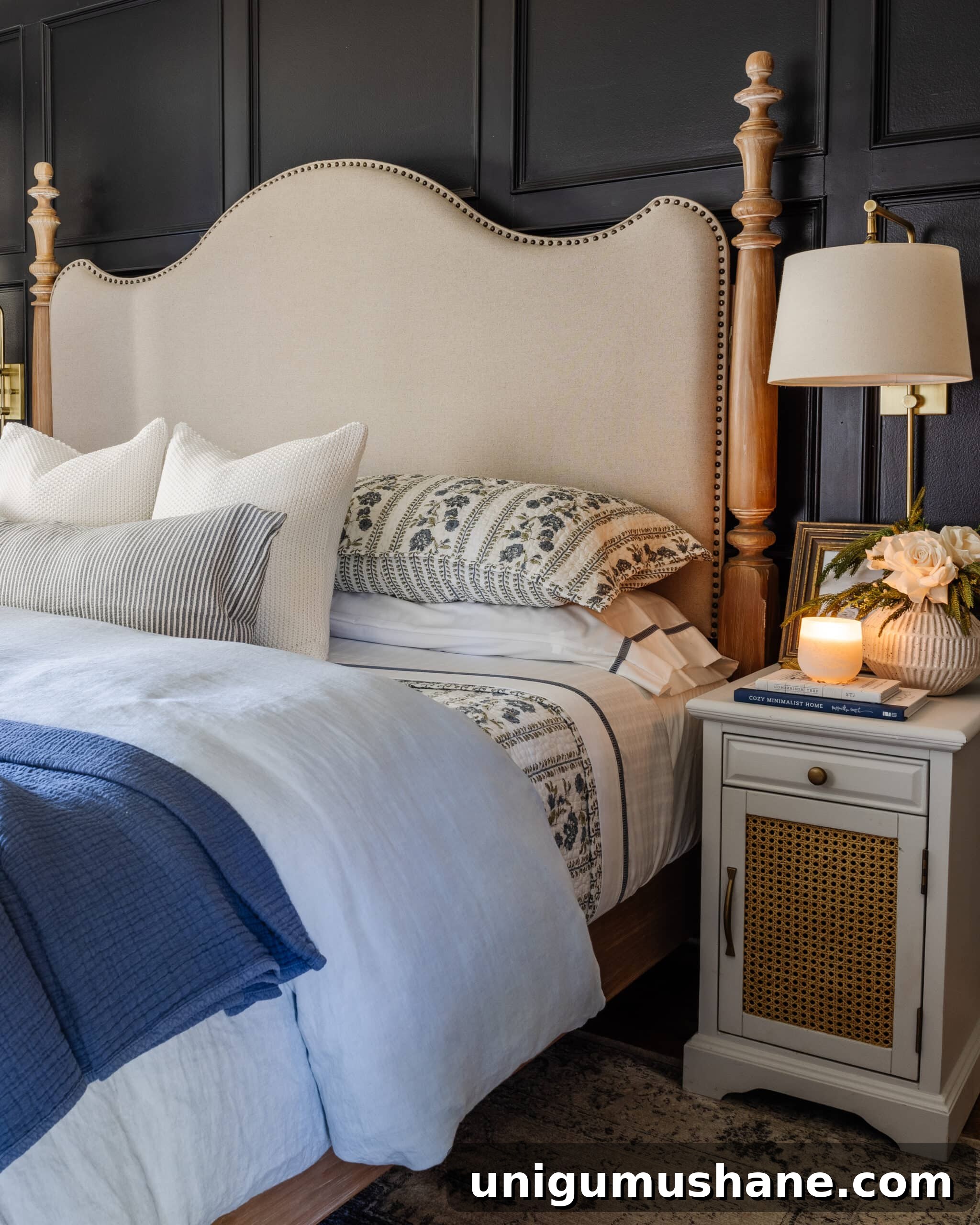 night table with bedside sconce wall lamp