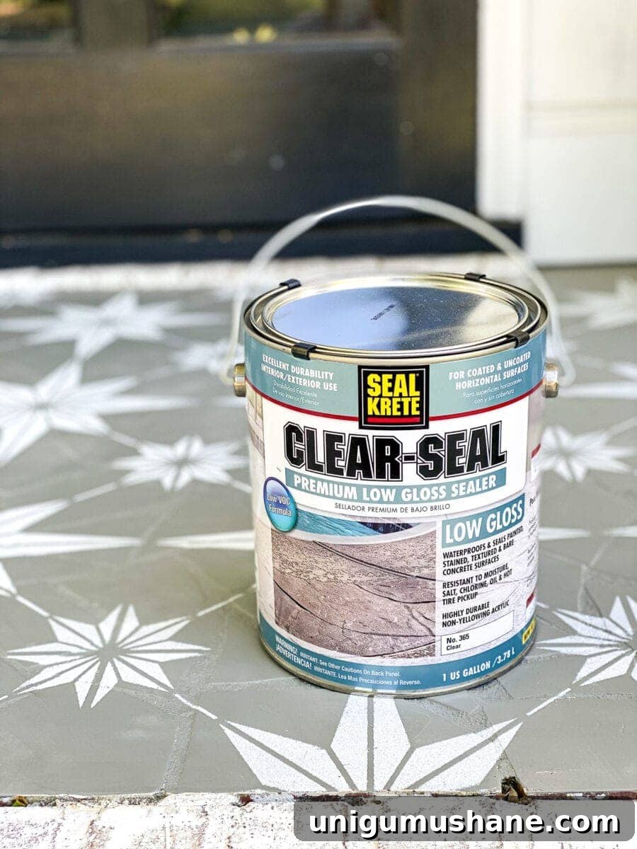 DIY Stenciled Porch Floor Makeover 9 The best sealer for patio and porch paint