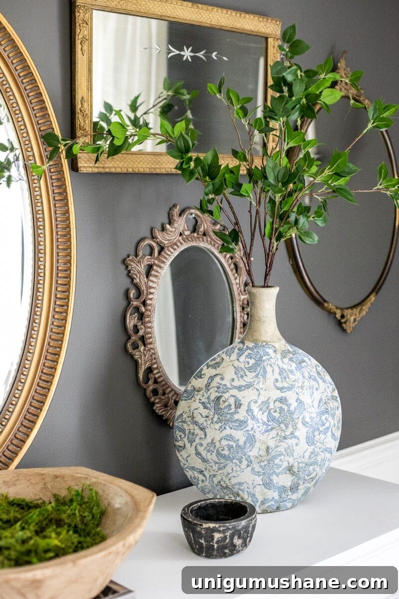 Buffet Table Decor Ideas: How to Style Any Surface 5 Tall blue and white vase anchoring the display