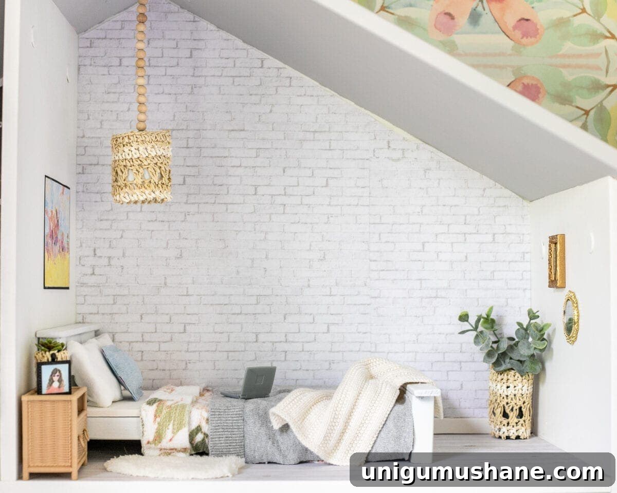 DIY dollhouse bedroom in a Barbie dollhouse