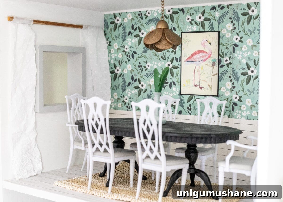 Barbie dining room in a DIY dollhouse