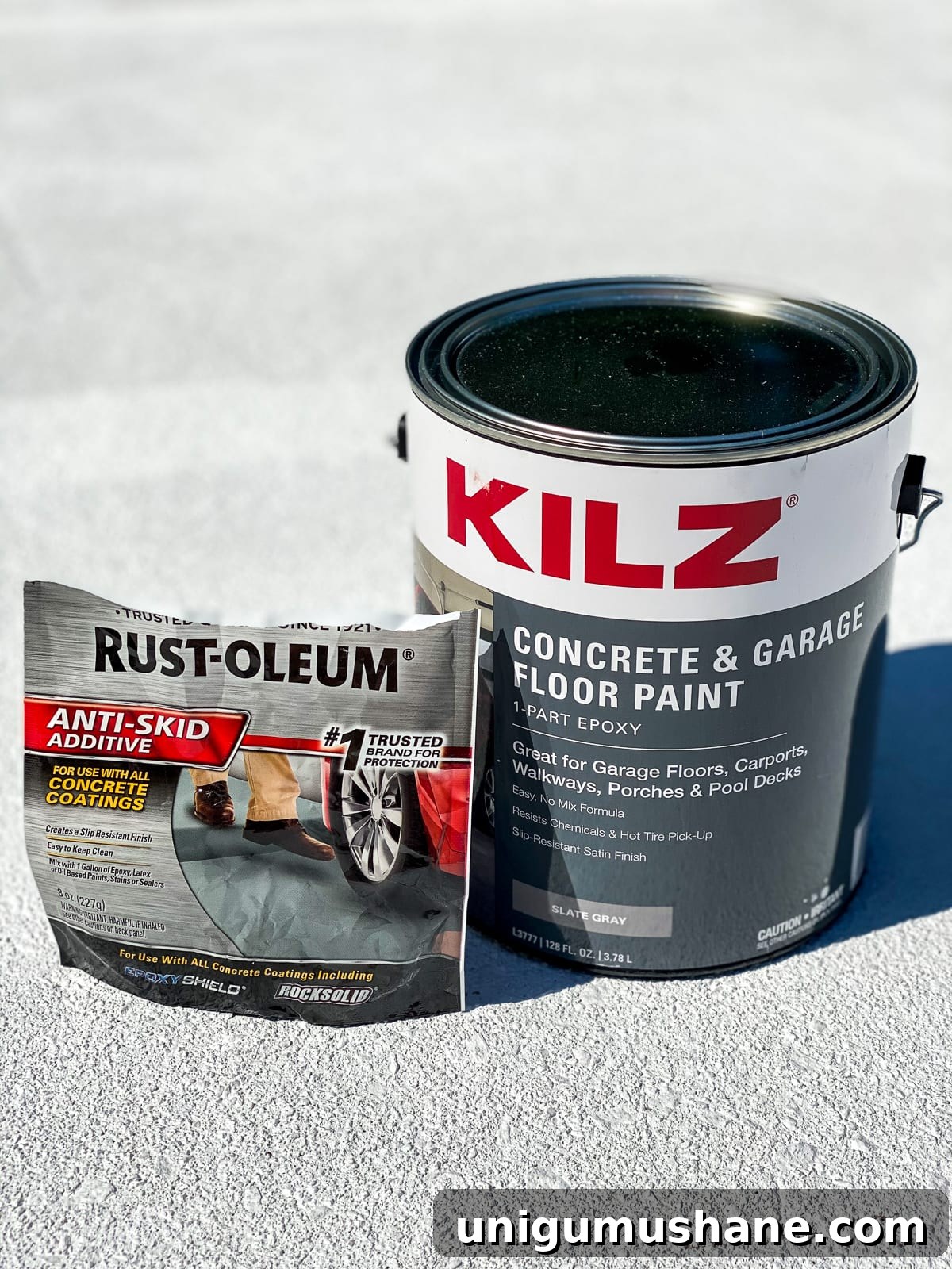 mixing anti skid additive in concrete paint to prevent slipping around a pool
