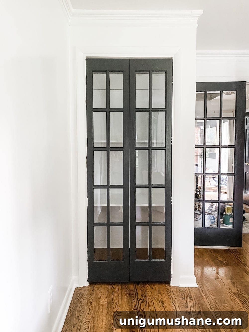 Convert Bifold Closet Doors to French Doors and Install Shelving 13 Closet interior ready for organization