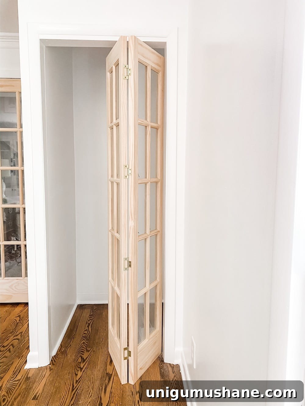 Convert Bifold Closet Doors to French Doors and Install Shelving 3 Converted French-style bifold doors