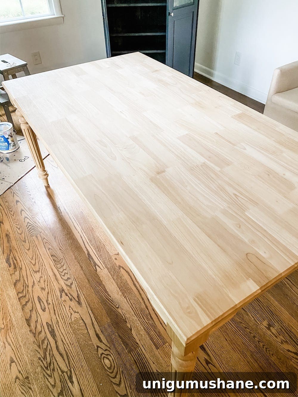 DIY Work Table Makeover: Customize Unfinished Furniture 2 A budget-friendly option for customizing furniture to work in any space using unfinished, solid wood pre-built pieces & staining an office work table.