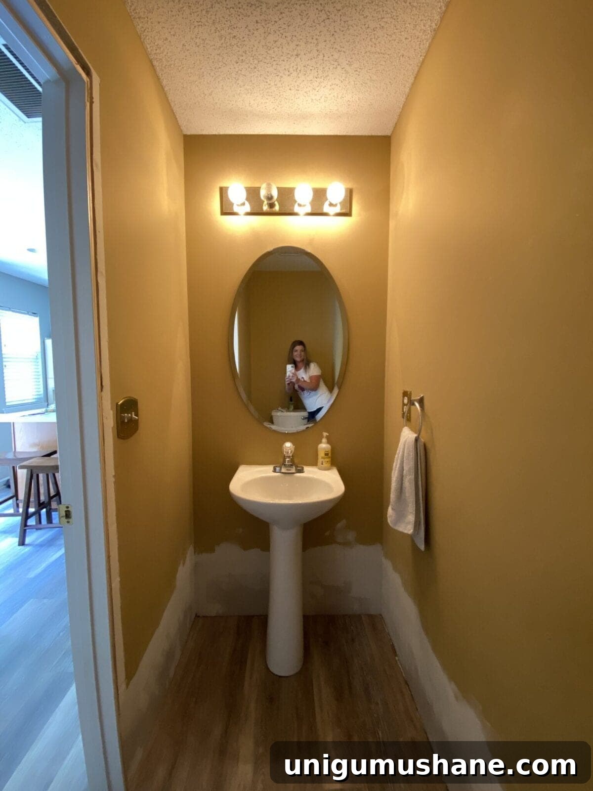 California Casual Powder Room Makeover: Before and After 4 before powder room with gold walls