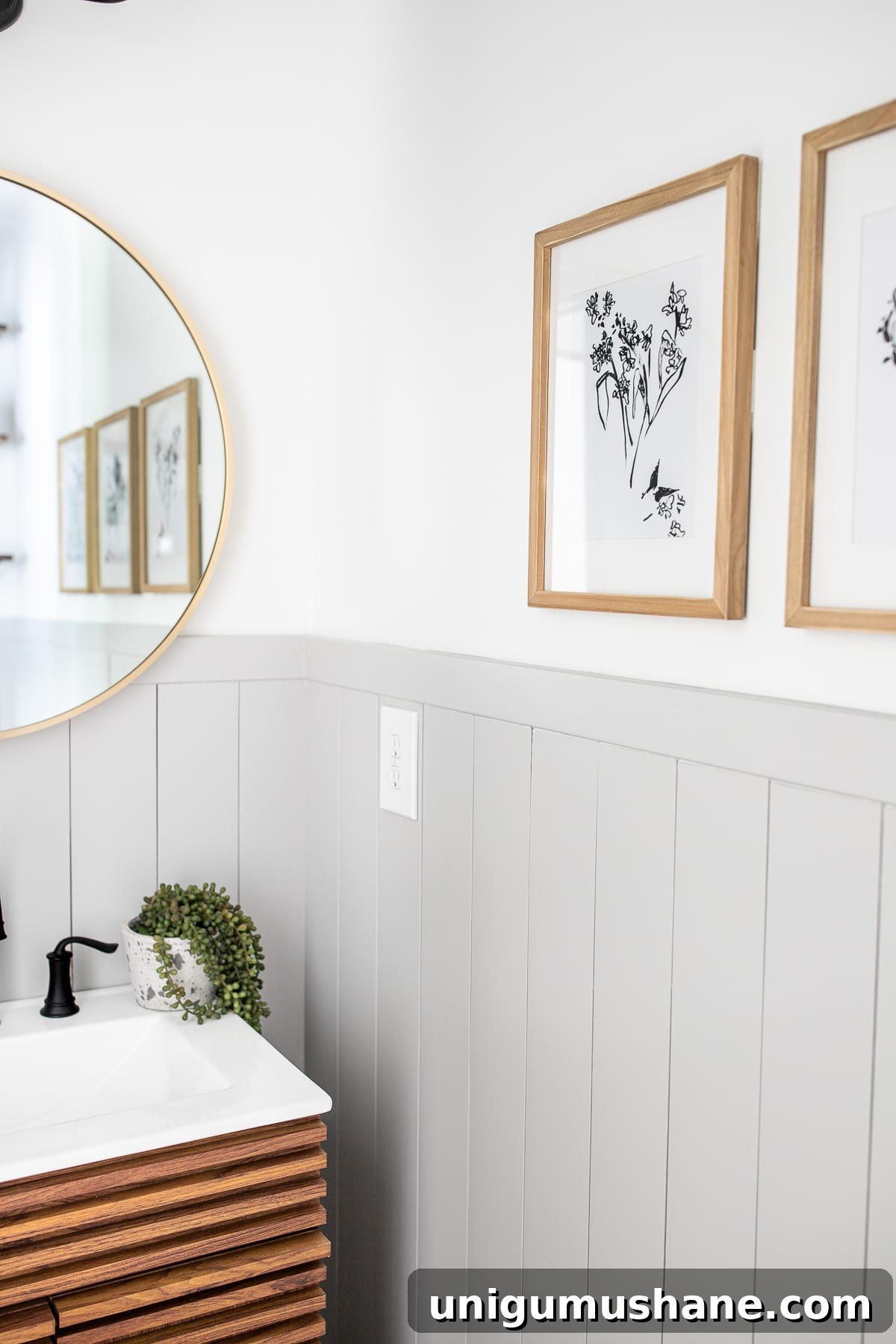 California Casual Powder Room Makeover: Before and After 9 California Casual modern powder room with minimalist botanical art