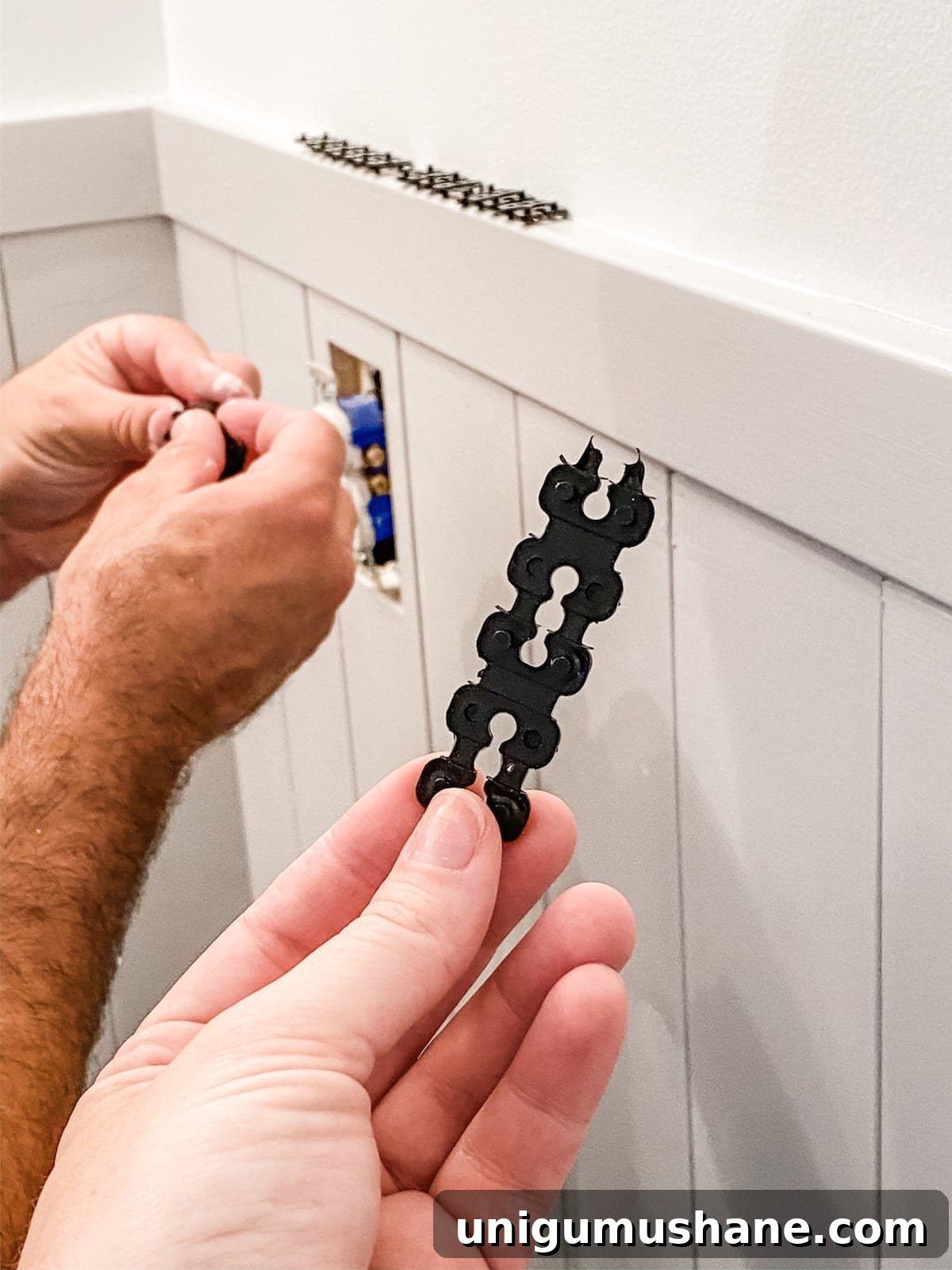 DIY Vertical Shiplap Wainscoting for Bathroom Walls 12 outlet spacers to push out outlet flush with vertical shiplap wainscoting