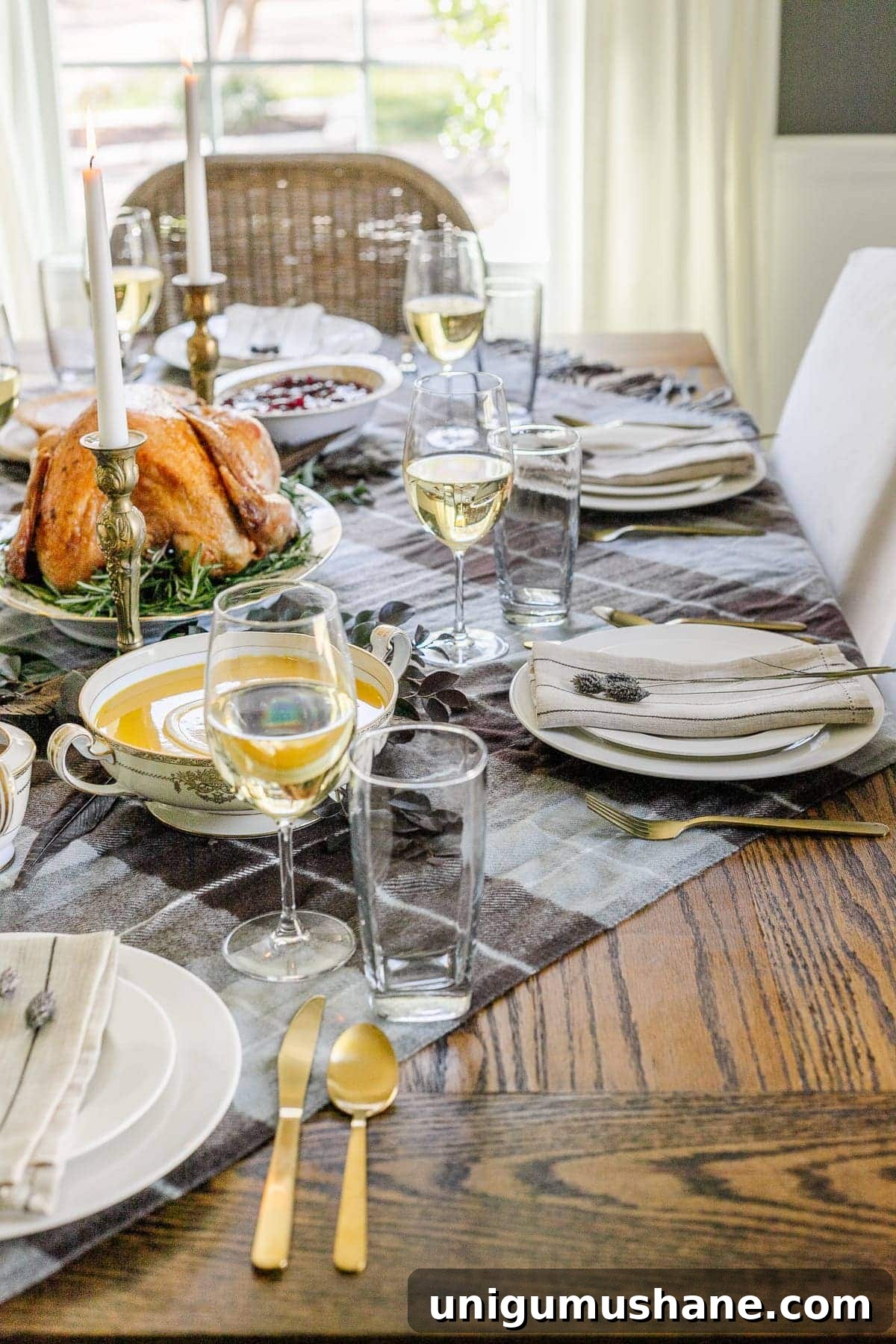 DIY Fall Decor Projects to Make Your Home Cozy 25 plaid throw blanket used on a dining table as a tablecloth to set the mood of a cozy home