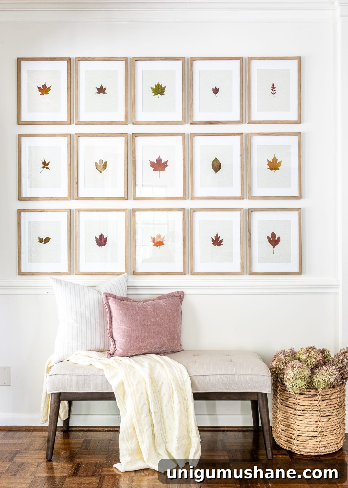 DIY Fall Decor Projects to Make Your Home Cozy 5 DIY fall decor gallery wall using pressed fall leaves in frames