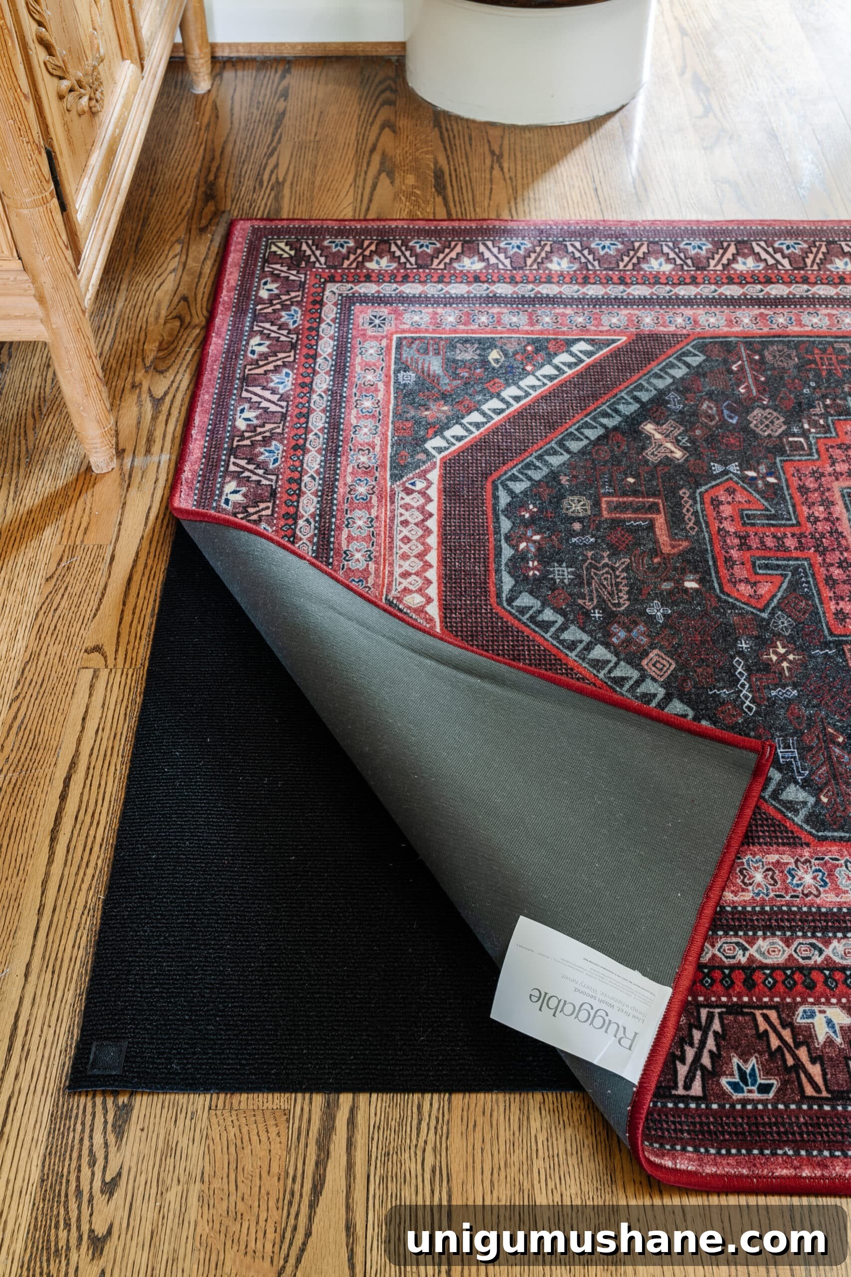 Ruggable Review: Real Pros and Cons of Their Washable Rugs 3 new design reinforced rug pad corner to prevent curling on ruggable rug