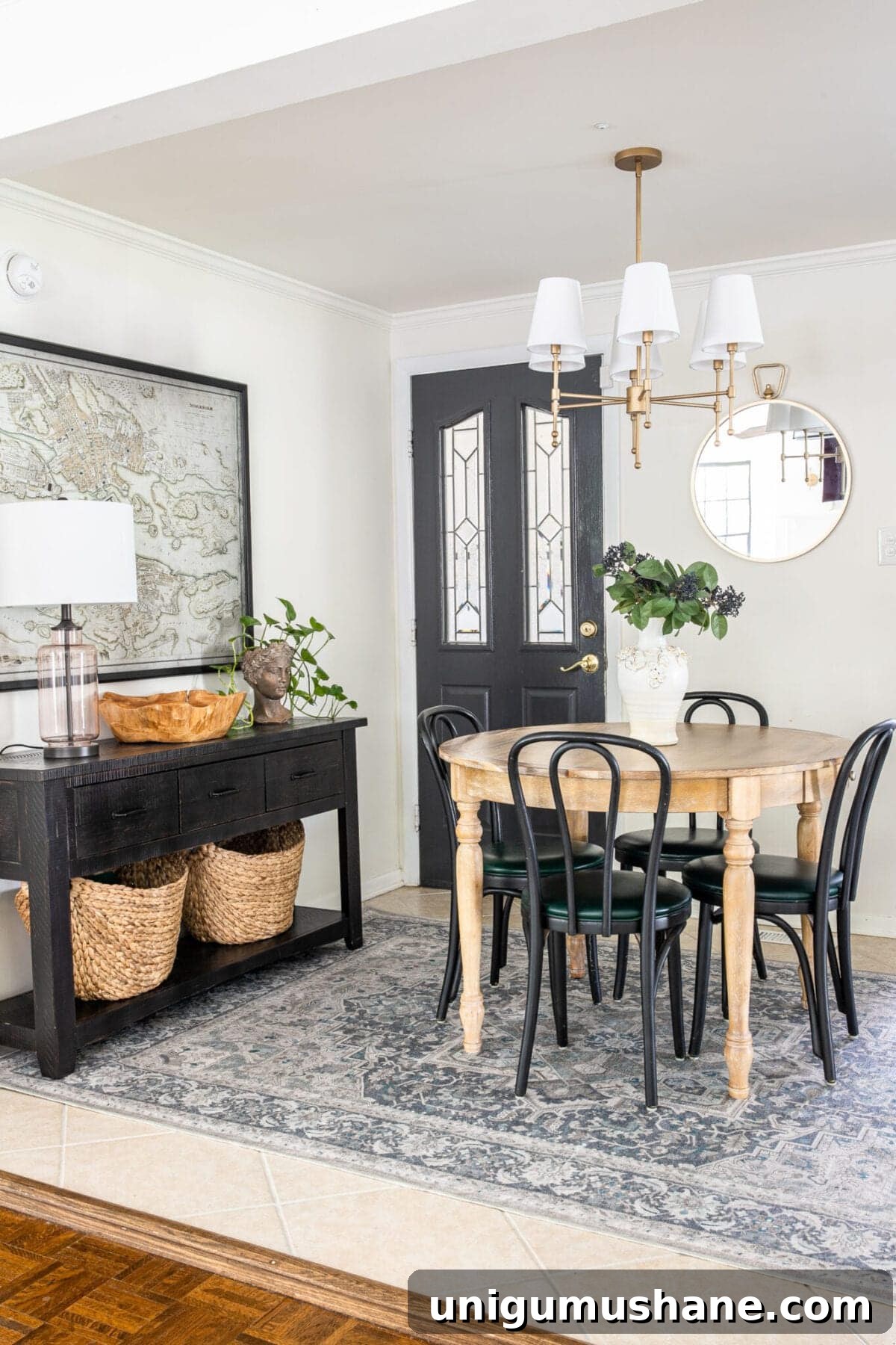 Ruggable Review: Real Pros and Cons of Their Washable Rugs 4 Ruggable rug in dining room with console table and shaded chandelier