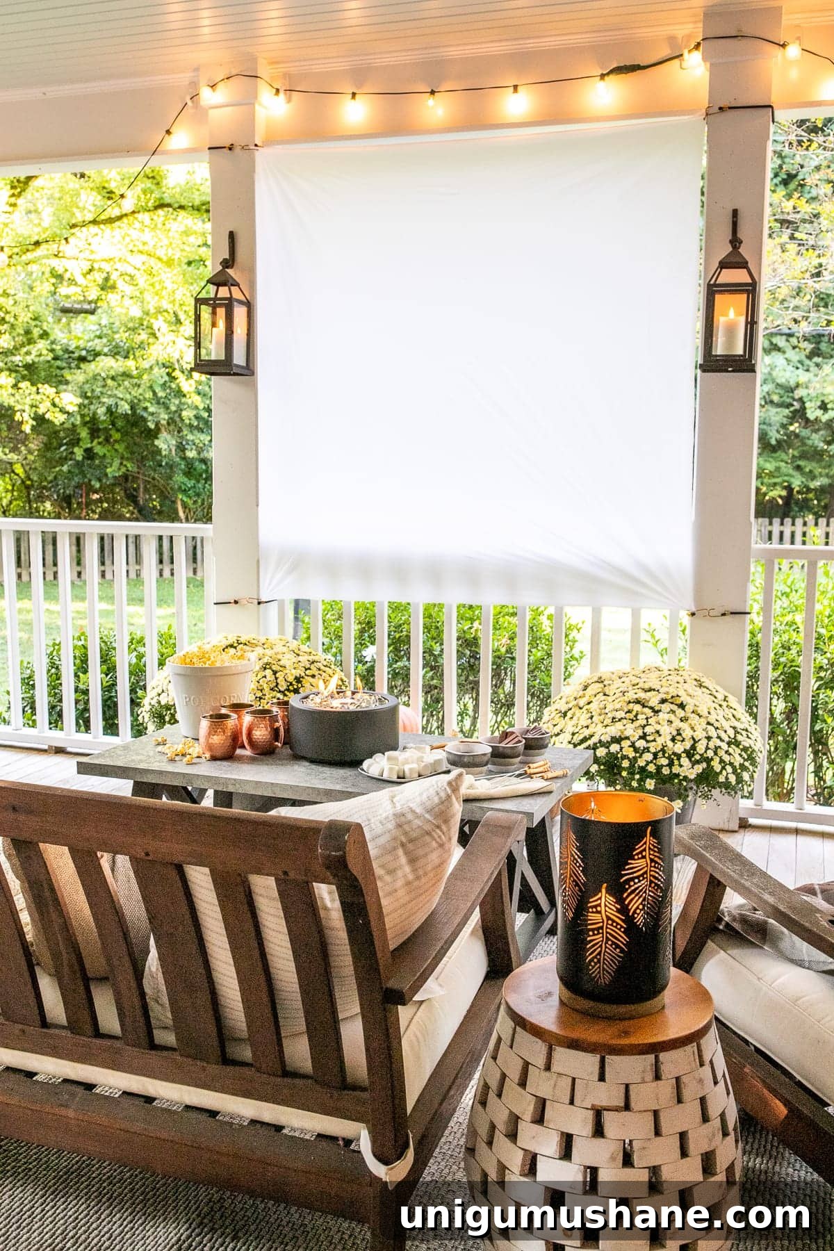 DIY Fall Porch Outdoor Movie Screen and S'mores Table 2 DIY Outdoor Movie Screen and DIY S'mores Table on Fall Back Porch